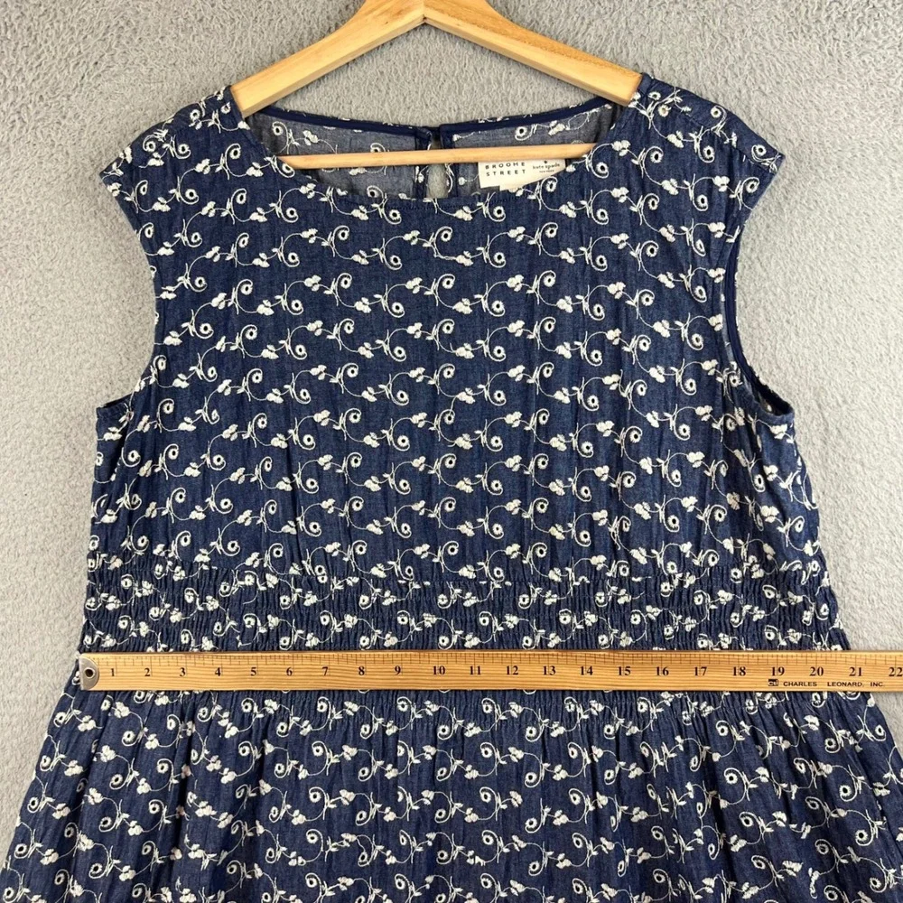 Broome Street Kate Spade New York Blue Floral Eyelet Smocked Midi Dress Size 12